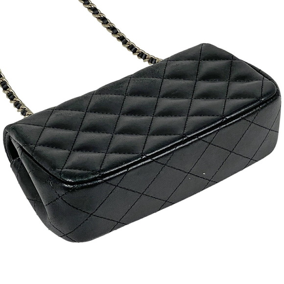 Chanel Shoulder Bag Leather Matelasse Coco Chain Mini Black Mark - Picture 1 of 11